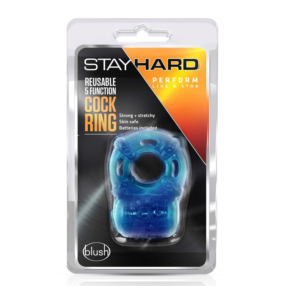Секс игрушки - Кольцо эрекционное с вибрацией Stay Hard, синее, 3.8 см 1