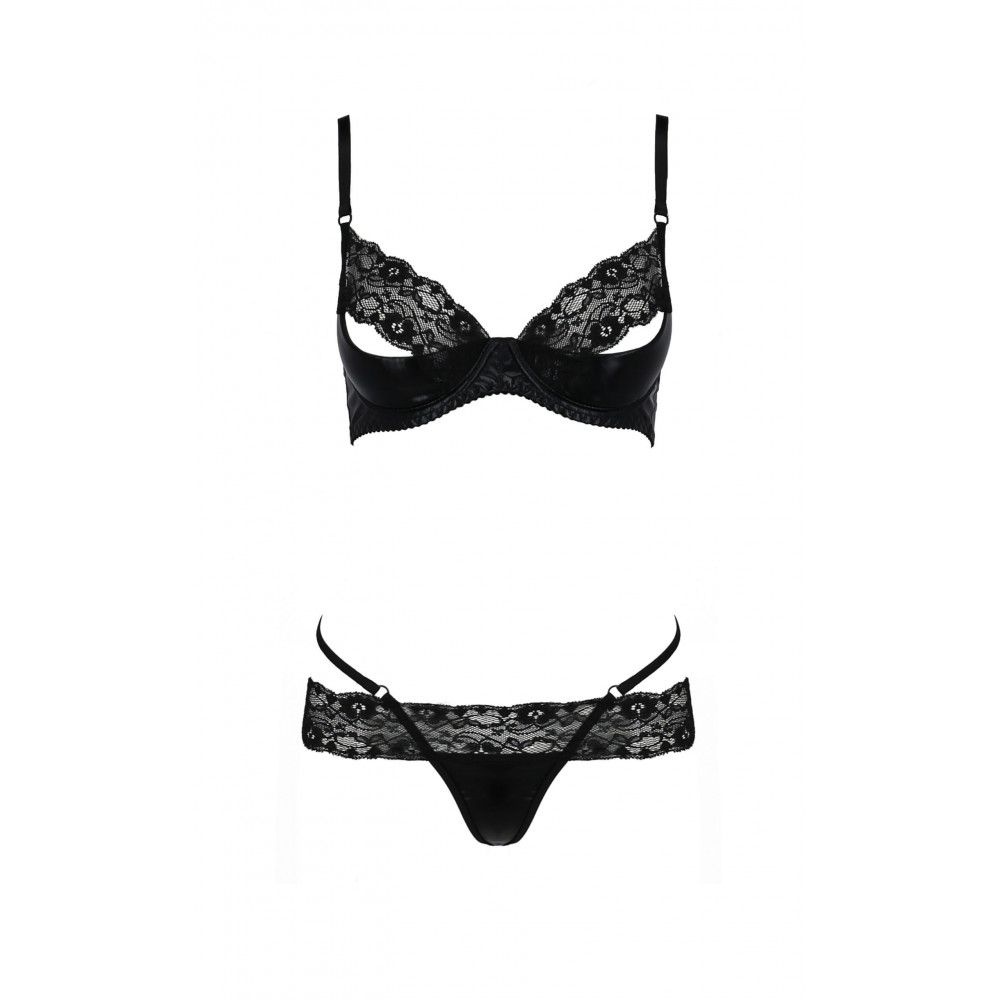 Разное - Комплект белья из латекса Passion NORTH SET с кружевной отделкой, черный, S/M 3