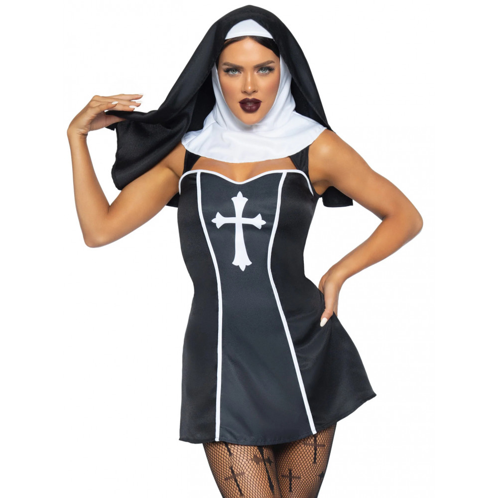 Эротические костюмы - Костюм монашки Leg Avenue, XS, Naughty Nun 2 предмета, черный 4