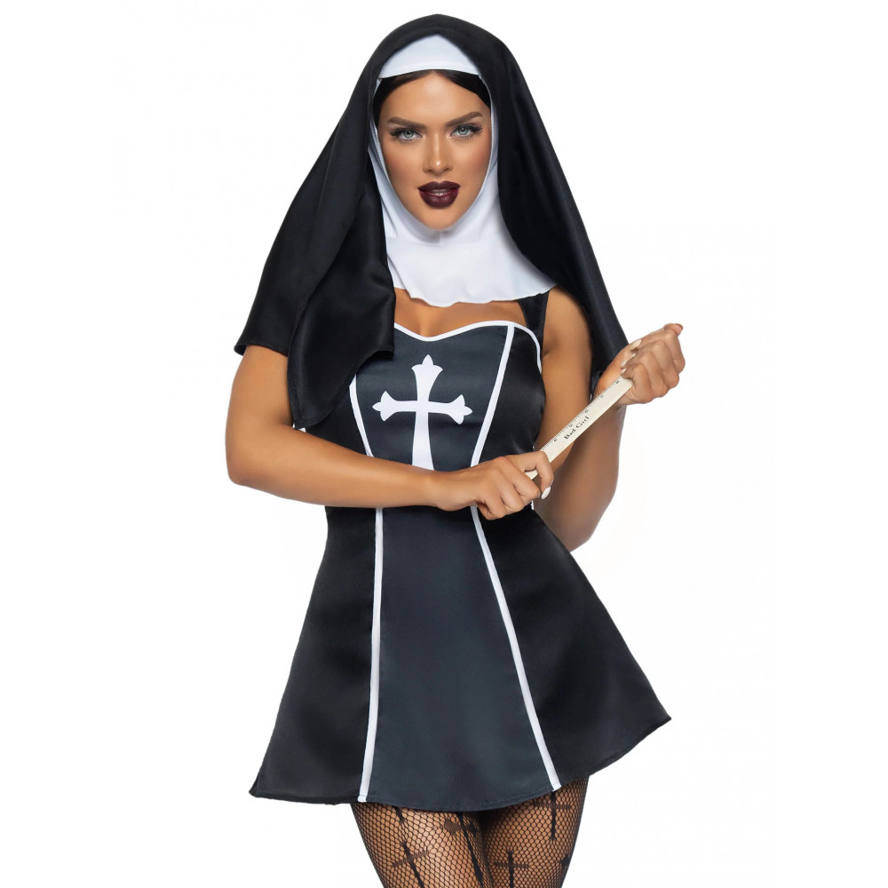 Эротические костюмы - Костюм монашки Leg Avenue, XS, Naughty Nun 2 предмета, черный 6
