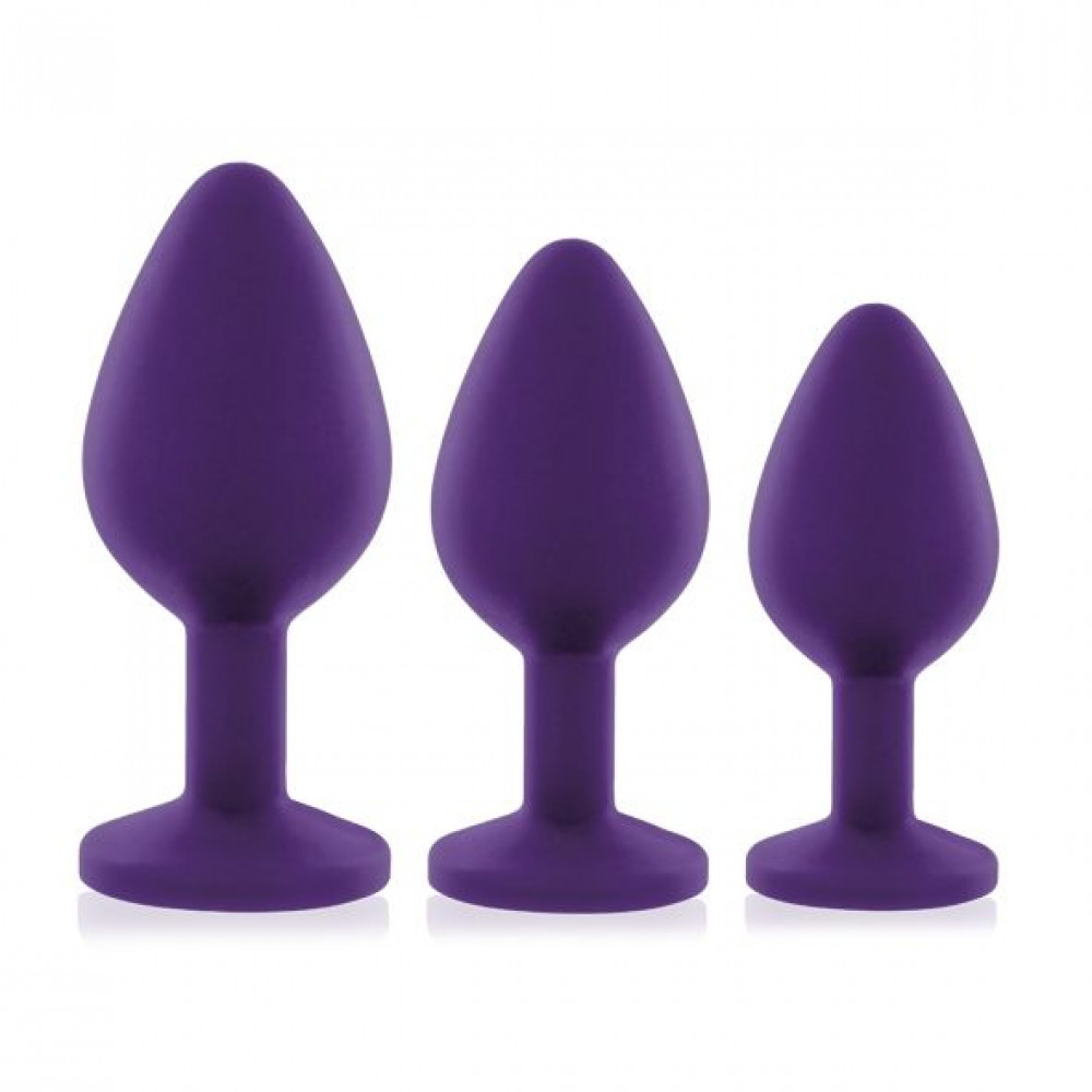 Наборы анальных пробок - Набор анальных пробок с кристаллом Rianne S: Booty Plug Set Purple, диаметр 2,7см, 3,5см, 4,1см 5