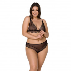 Комплект белья Passion Amberly Set 4XL/5XL black, лиф, трусики бразилиана, люрексовая нить