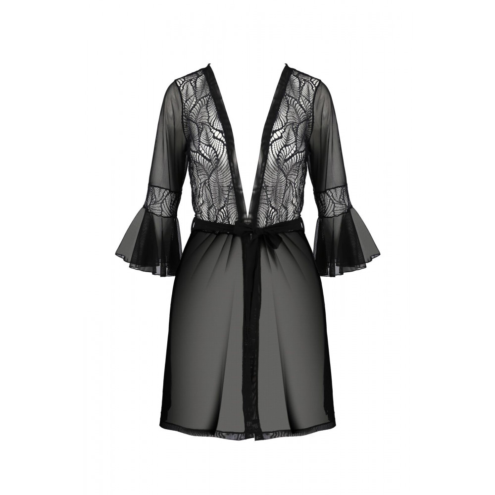 Эротические пеньюары и сорочки - Пеньюар Passion LEAFA PEIGNOIR black XXL/XXXL - ECO Passion 2