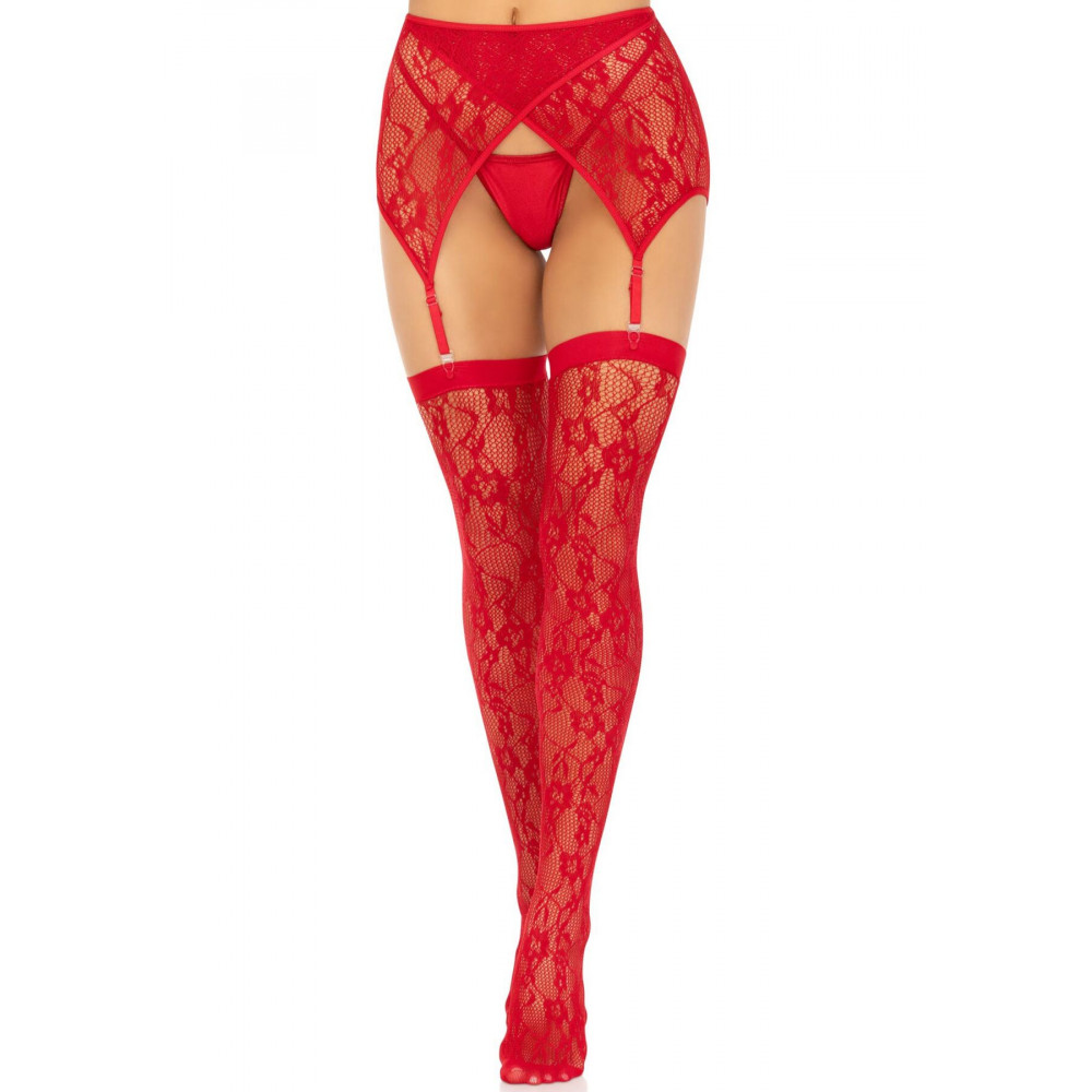 Чулки - Чулки Leg Avenue Leg Avenue Lace thigh highs & garterbelt Red One Size