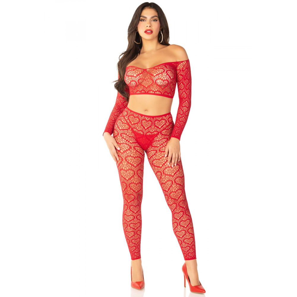 Комплекты - Комплект Leg Avenue Off The Shoulder Top and Footless Tights One Size, Red 4