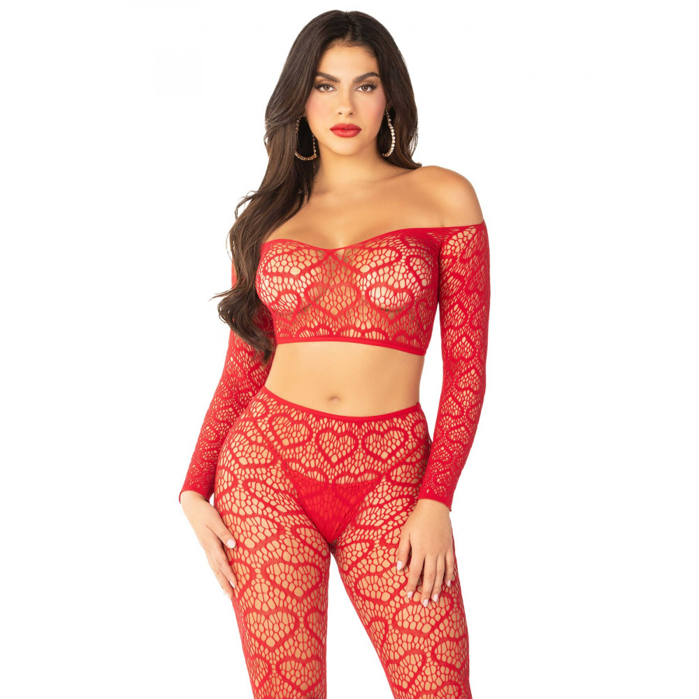 Комплекты - Комплект Leg Avenue Off The Shoulder Top and Footless Tights One Size, Red