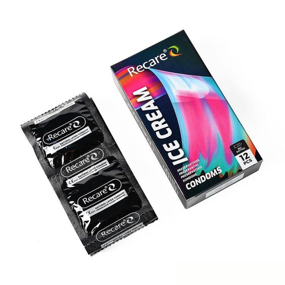 Презервативы - Презервативы Holographic Recare Ice Cream Big Dotted Condoms 12 шт, с пупырышками, аромат: мороженое 1
