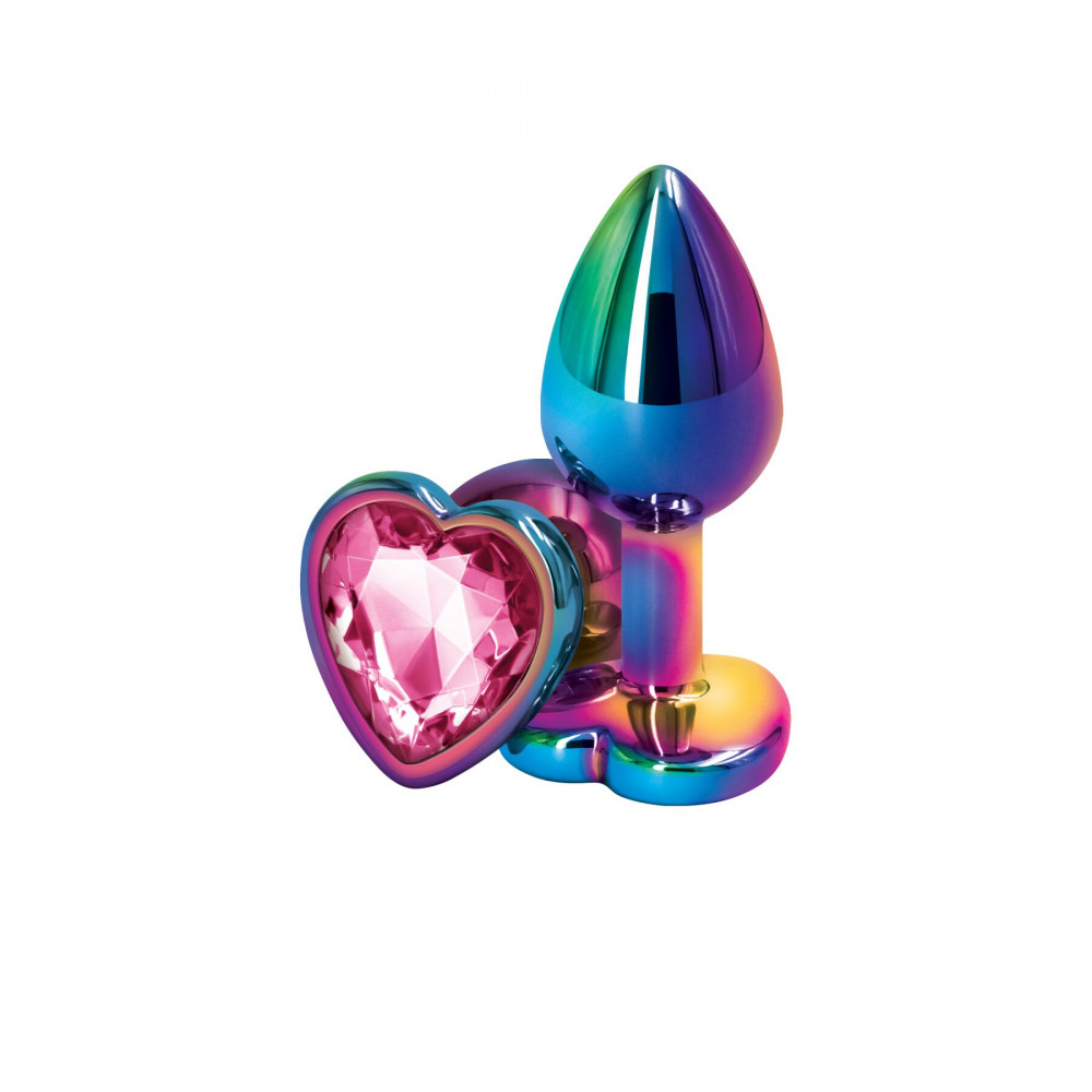 Анальные игрушки без вибрации - Анальная пробка NS Novelties Rear Assets - Multicolor Heart - Small - Pink