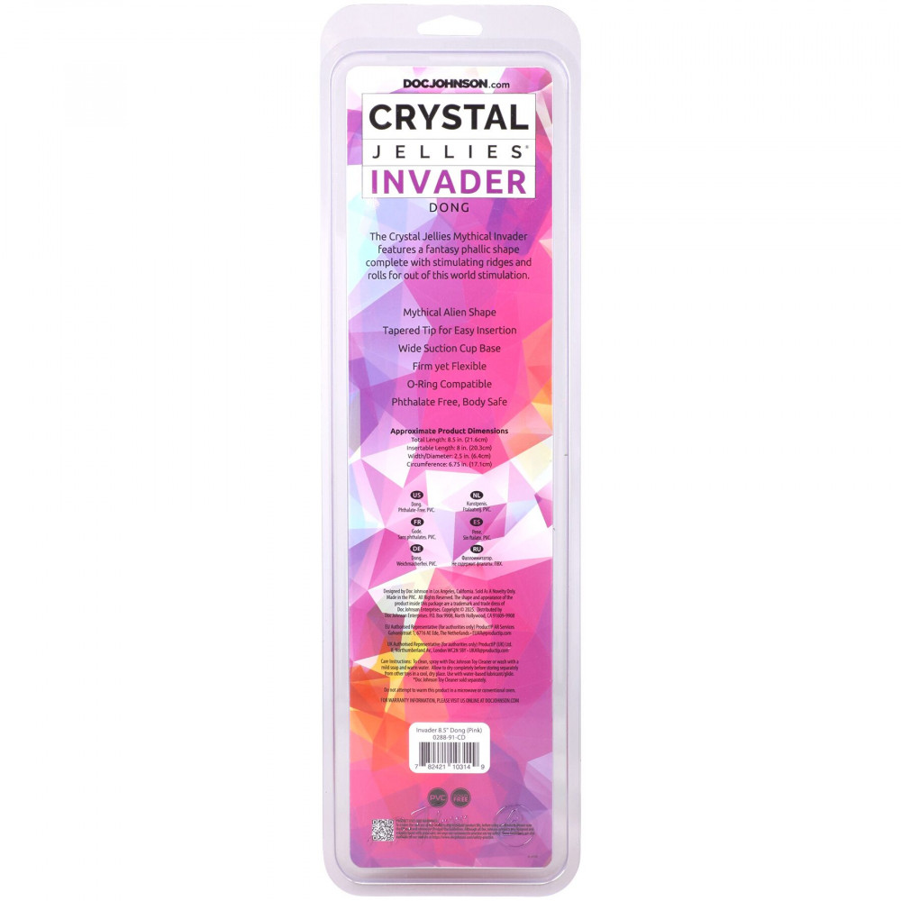 Фалоімітатор - Фентезійний фалоімітатор Doc Johnson Crystal Jellies - Invader Dong 8.5 Inch - Pink 5