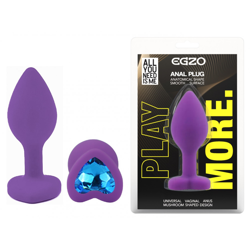 Анальные игрушки без вибрации - Силиконовая анальная пробка EGZO - Silicone Violet Heart Plug Blue, size S