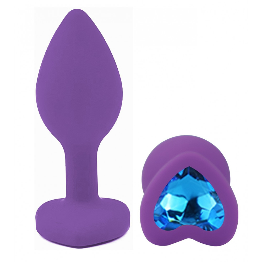 Анальные игрушки без вибрации - Силиконовая анальная пробка EGZO - Silicone Violet Heart Plug Blue, size S 3