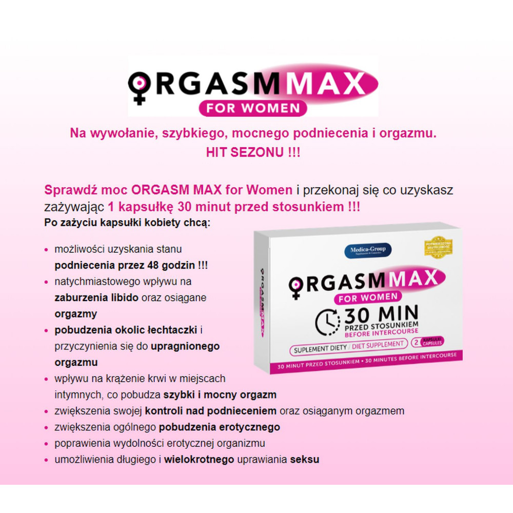 Збуджуючі засоби - Таблетки ORGASM MAX оргазм та лібідо жінок, (ціна за упаковку, 2 капсули) 1
