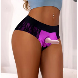 Трусики для страпона ажурные Star Night черно-фиолетовые, M