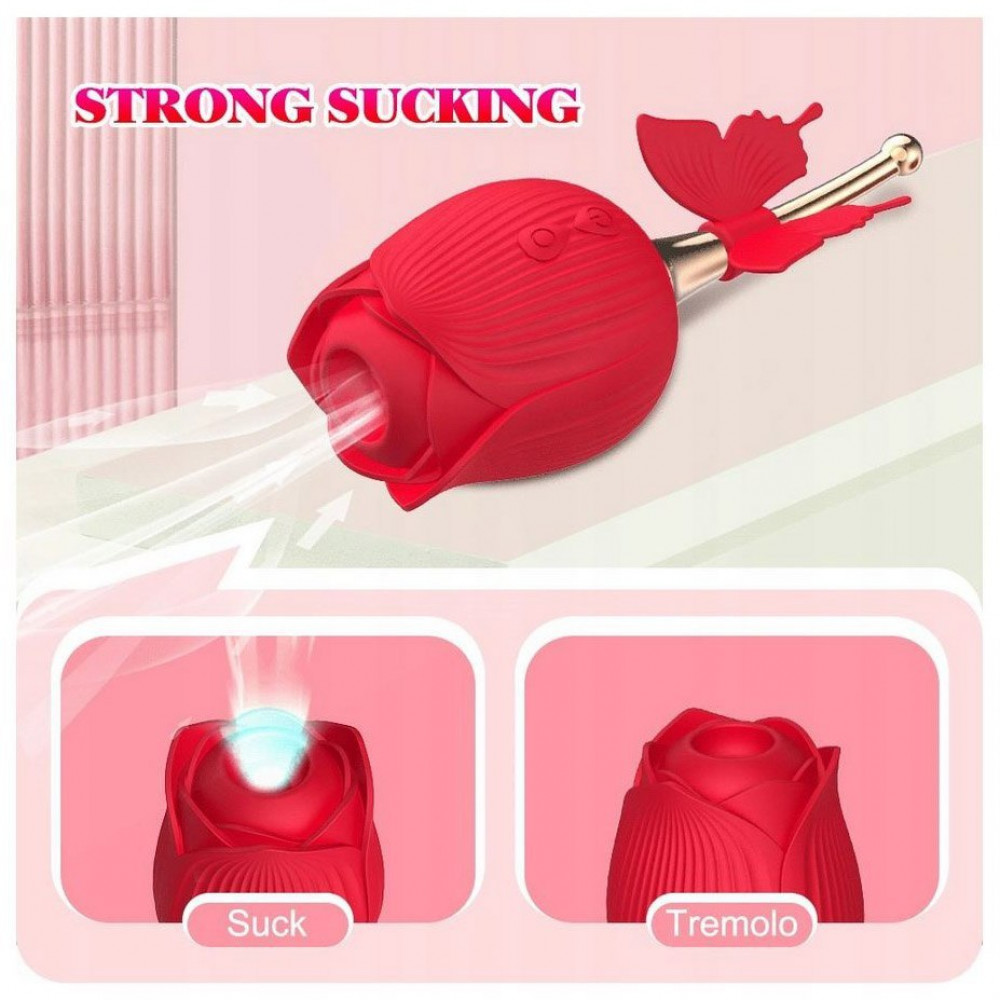 Різне - Вакуумний кліторний стимулятор з вібрацією у вигляді троянди Rose Flirting, червоний 5