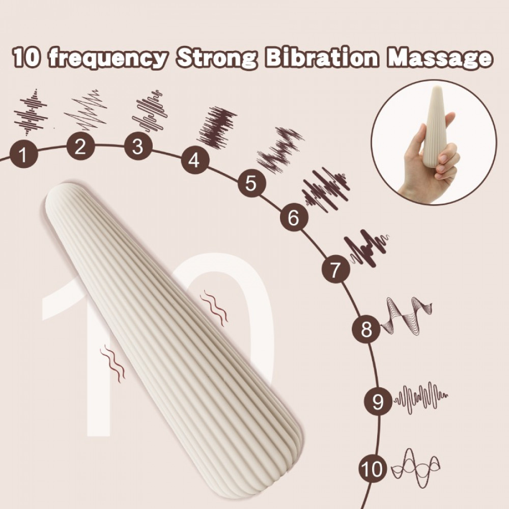 Классический вибратор - Вибратор-конус рельефный Sweet Em, 10 режимов, бежевый, 12.8 х 3.8 см 5