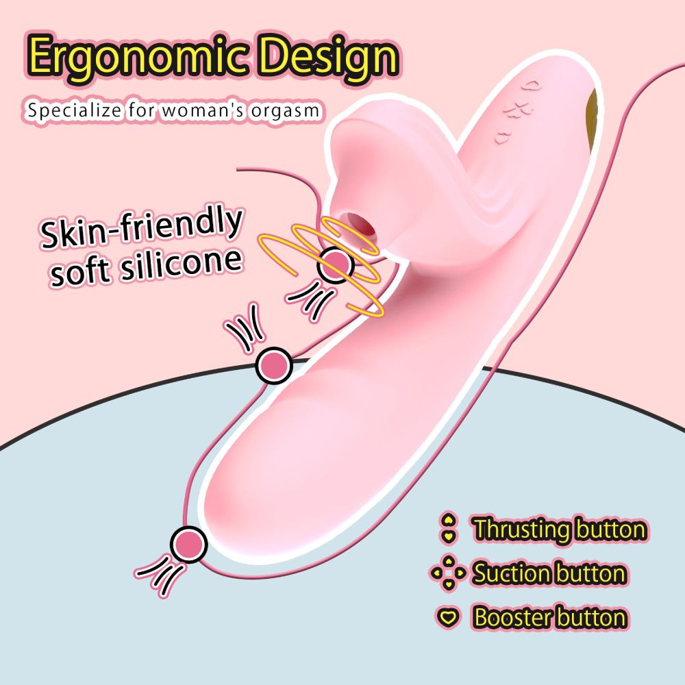 Вибратор-кролик - Вибратор-кролик BeYourLover Anita с вакуумом, фрикциями и подогревом, розовый, 22,2 х 8 см 5