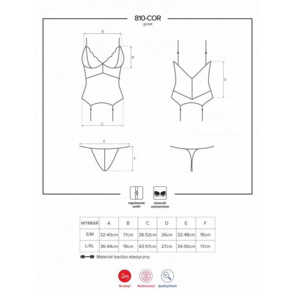 Эротические корсеты - Корсет Obsessive 810-COR-1 corset & thong black L/XL 1