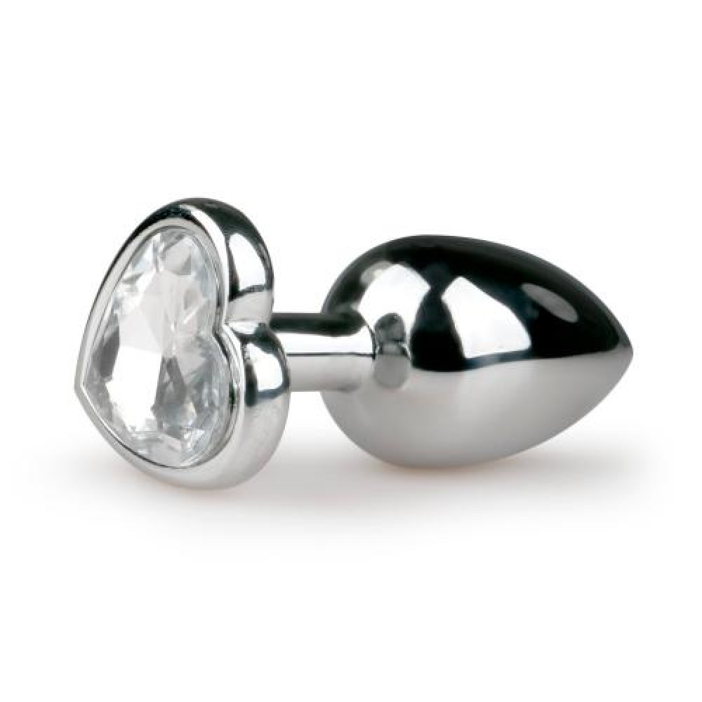 Анальная пробка - Анальная пробка Easytoys с белым кристаллом в форме сердца, серебряная, 7.4 х 2.6 см