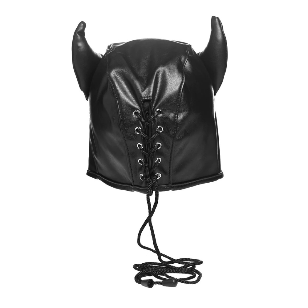 Маски - Маска с рожками Dungeon Demon Bondage Mask, черная 1