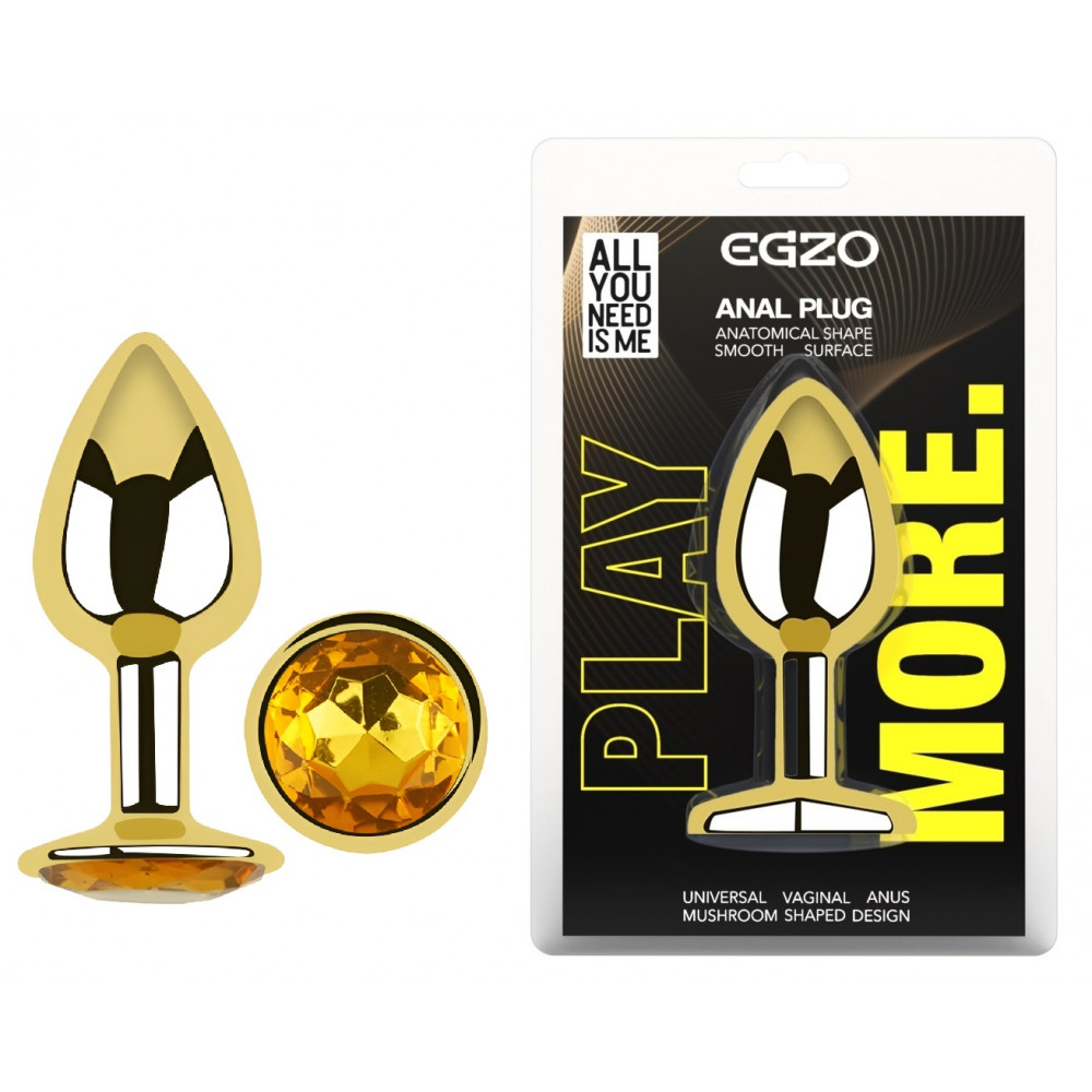 Разное - Анальная пробка с кристаллом EGZO - Gold Round Plug Yellow size S