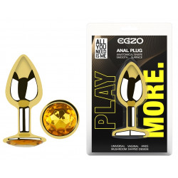 Анальная пробка с кристаллом EGZO - Gold Round Plug Yellow size S