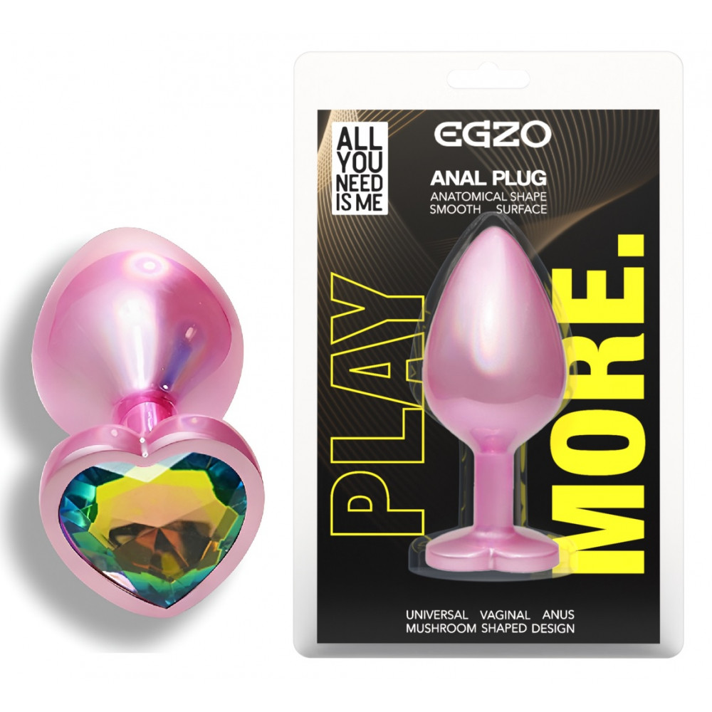 Анальные игрушки без вибрации - Анальная пробка с кристаллом EGZO - Pink Perl Heart Plug Rainbow, size S