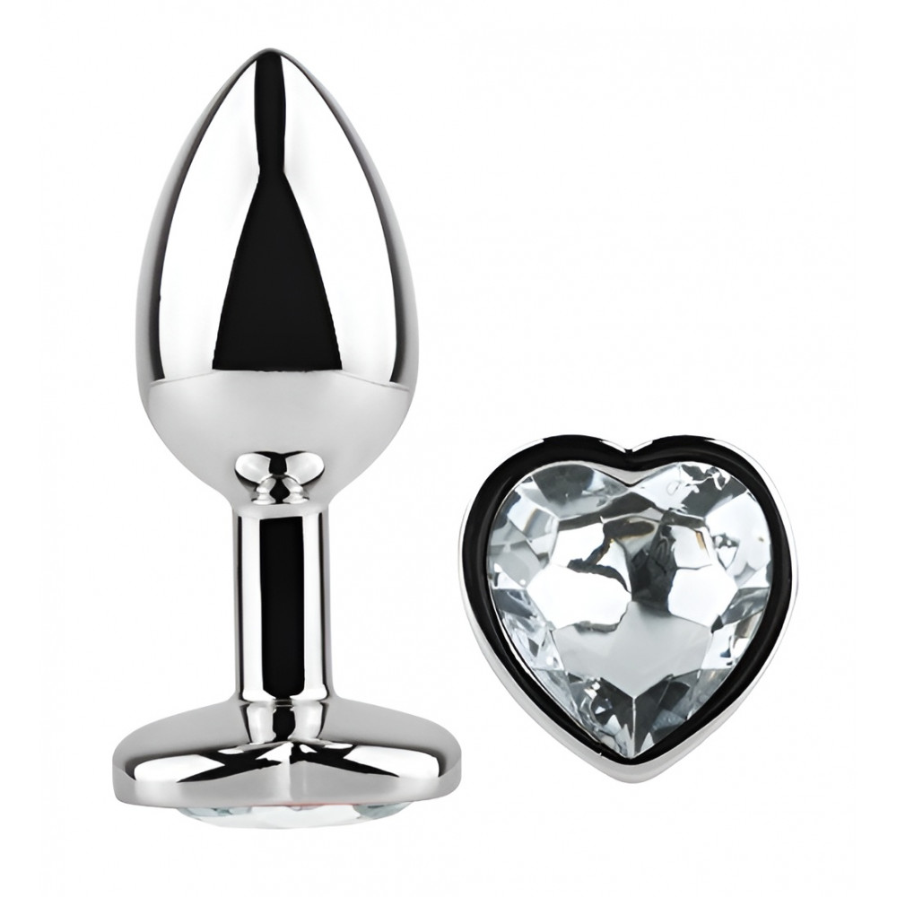  - Анальная пробка с кристаллом EGZO - Silver Heart Plug Clear size M 1
