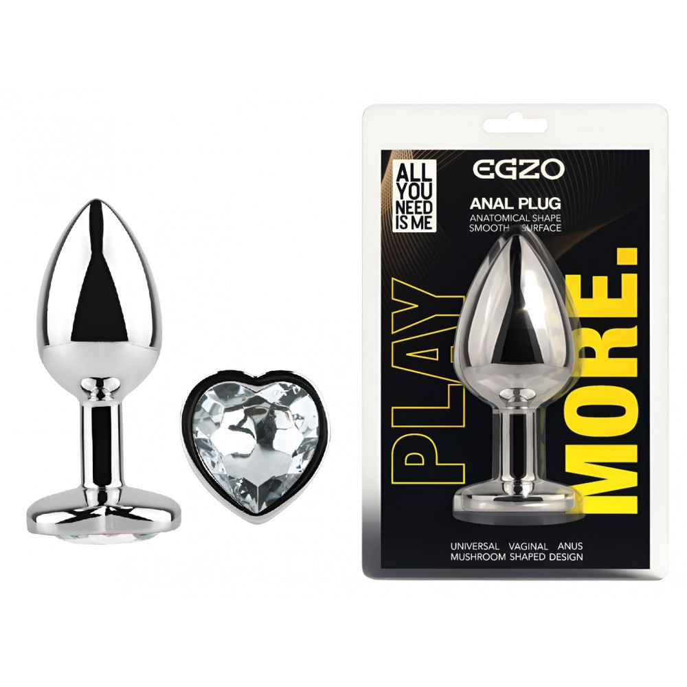  - Анальная пробка с кристаллом EGZO - Silver Heart Plug Clear size M