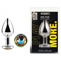 Анальная пробка с кристаллом EGZO - Silver Round Plug Rainbow size S