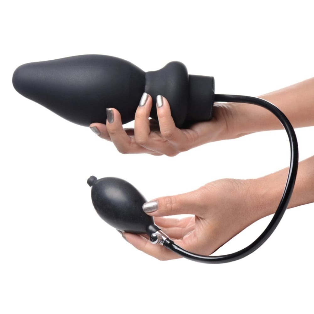 Анальные игрушки с вибрацией - Анальная пробка Master Series Ass-Pand с накачкой и грушей, черная 2