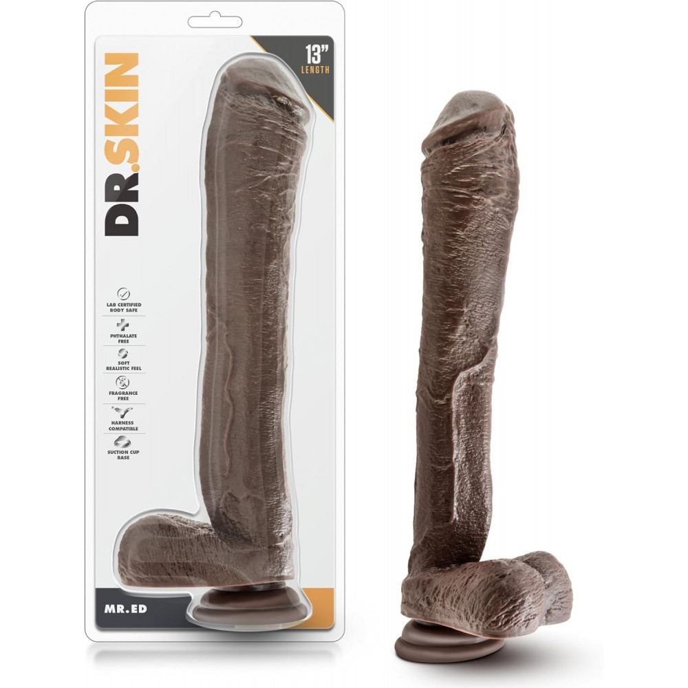Фаллоимитаторы - Фаллоимитатор гигант Blush Dr. Skin Mr. Ed реалистичный на присоске, коричневый, 33 см х 5.3 см