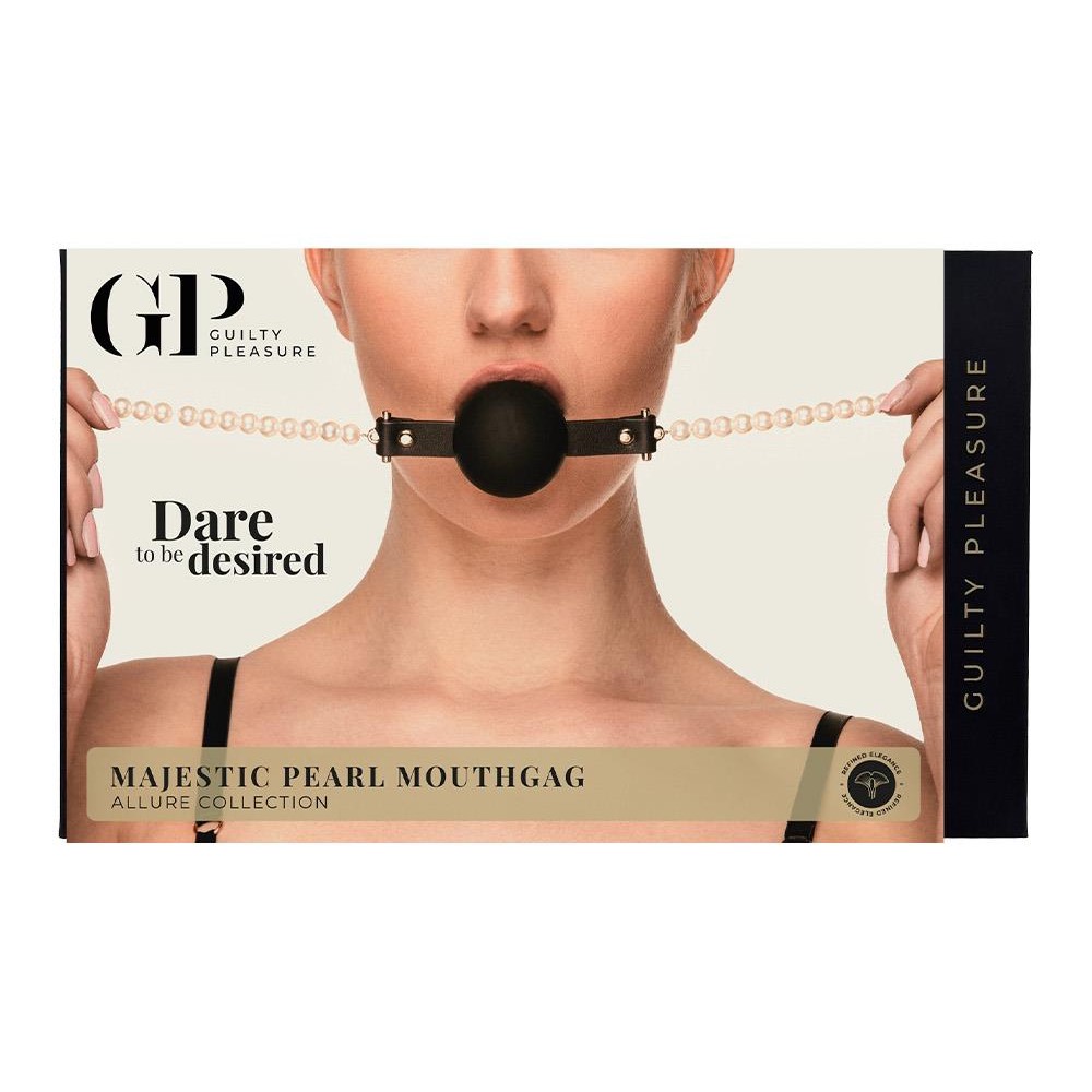 Пов'язки на очі, кляпи, затискачі - Кляп-кулька Guilty Pleasure Pearl з перлами, чорно-золотий 1