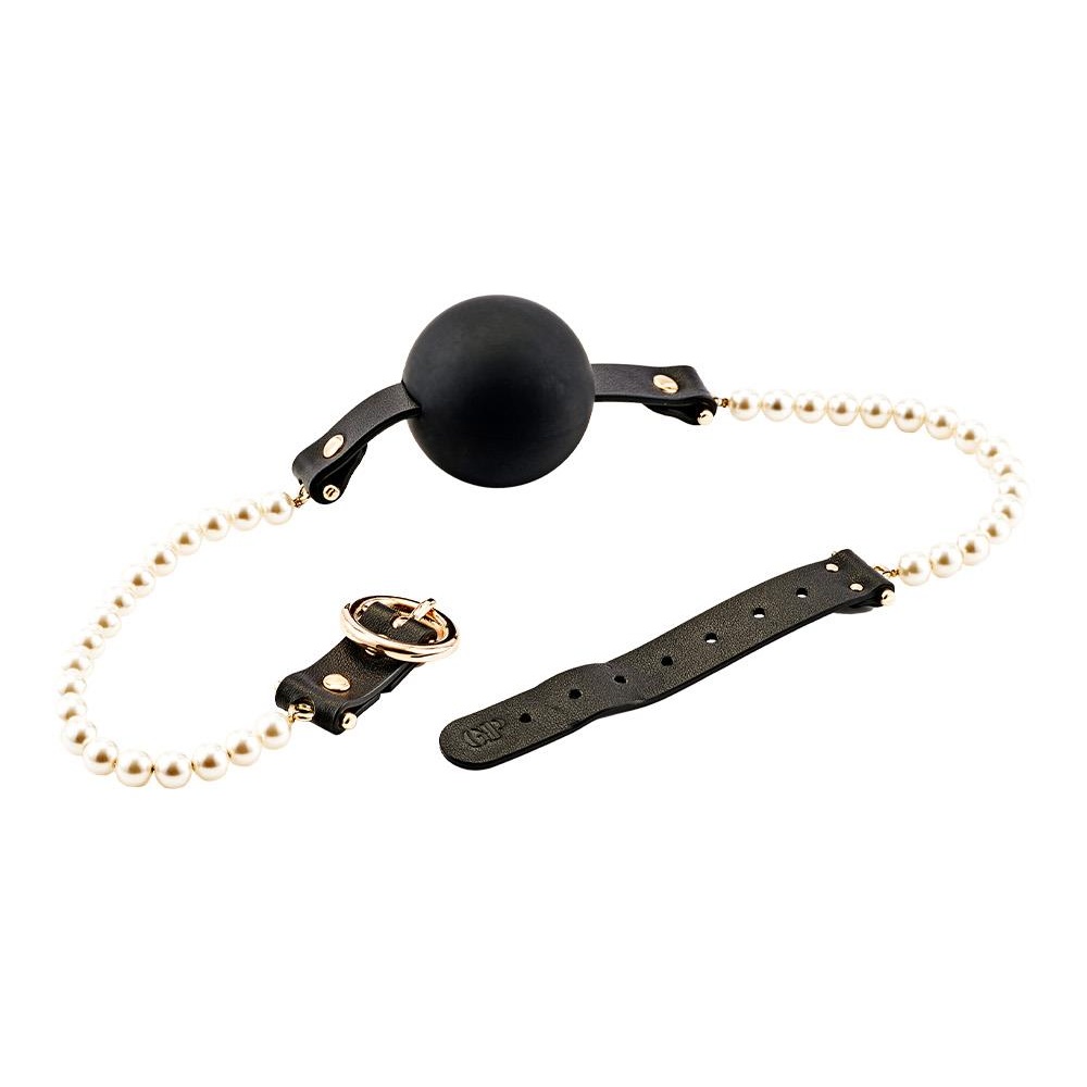 Пов'язки на очі, кляпи, затискачі - Кляп-кулька Guilty Pleasure Pearl з перлами, чорно-золотий 2