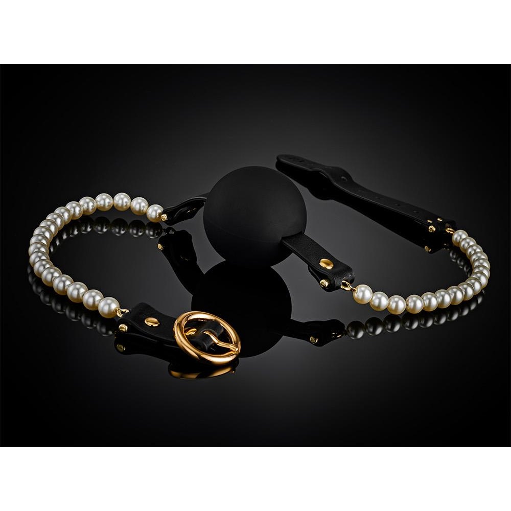 Пов'язки на очі, кляпи, затискачі - Кляп-кулька Guilty Pleasure Pearl з перлами, чорно-золотий 7