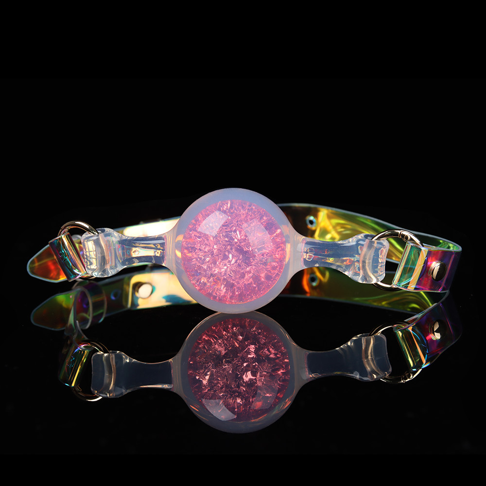 Повязки на глаза, кляпы, зажимы - Кляп-шарик прозрачный UNIVIBE с розовым камнем, силиконовый 2