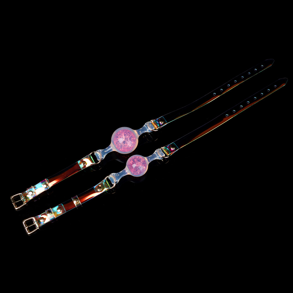 Повязки на глаза, кляпы, зажимы - Кляп-шарик прозрачный UNIVIBE с розовым камнем, силиконовый 5