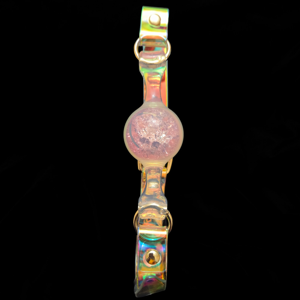 Повязки на глаза, кляпы, зажимы - Кляп-шарик прозрачный UNIVIBE с розовым камнем, силиконовый 9