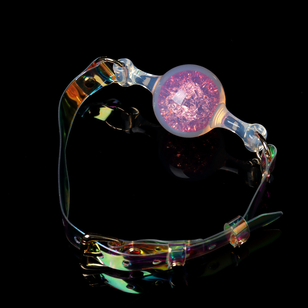 Повязки на глаза, кляпы, зажимы - Кляп-шарик прозрачный UNIVIBE с розовым камнем, силиконовый 3