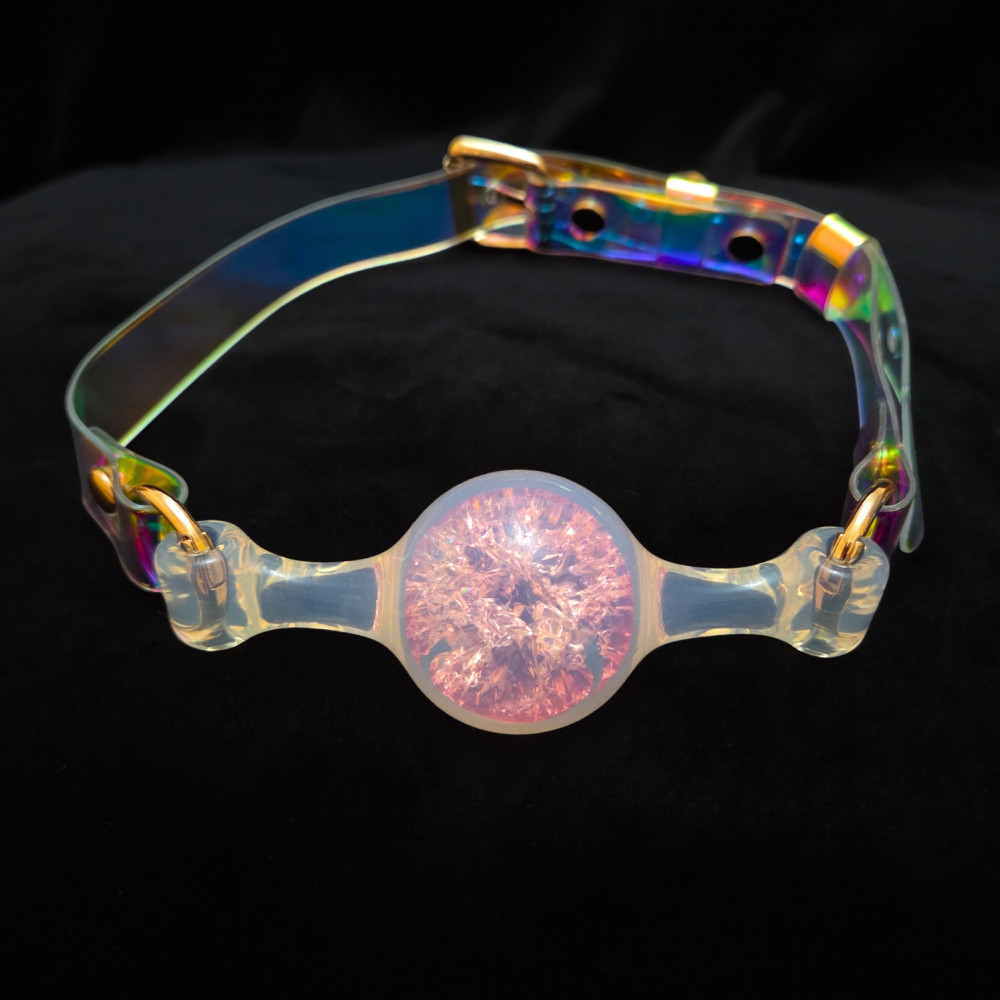 Повязки на глаза, кляпы, зажимы - Кляп-шарик прозрачный UNIVIBE с розовым камнем, силиконовый 10