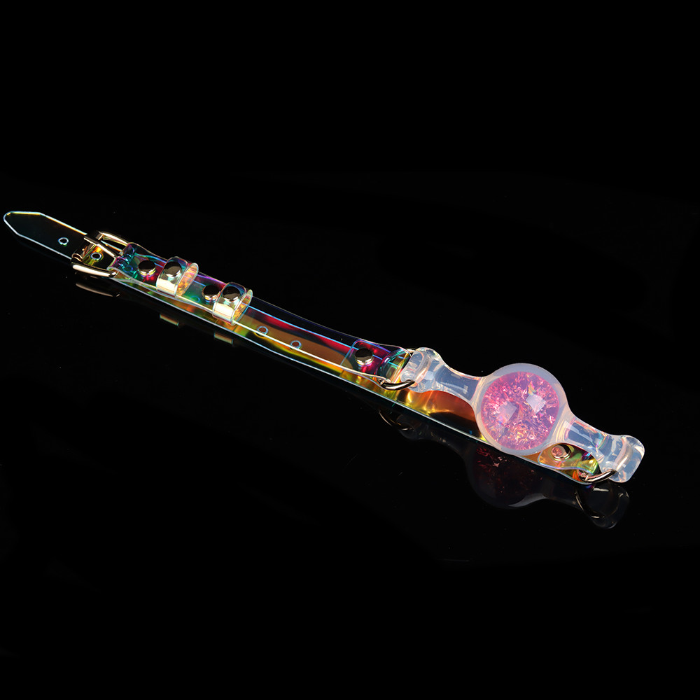 Повязки на глаза, кляпы, зажимы - Кляп-шарик прозрачный UNIVIBE с розовым камнем, силиконовый 4