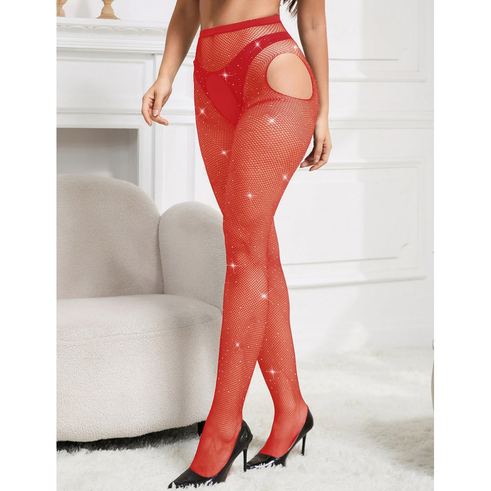 Різне - Колготи еротичні червоні Star Night з відкритим доступом та стразами, XS-M 4