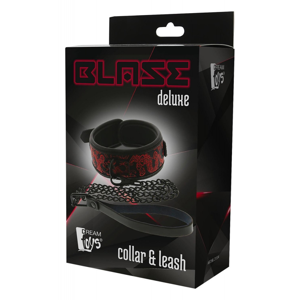  - Ошейник с поводком черные Dream Toys Blaze Deluxe с красным узором в виде вышивки 6