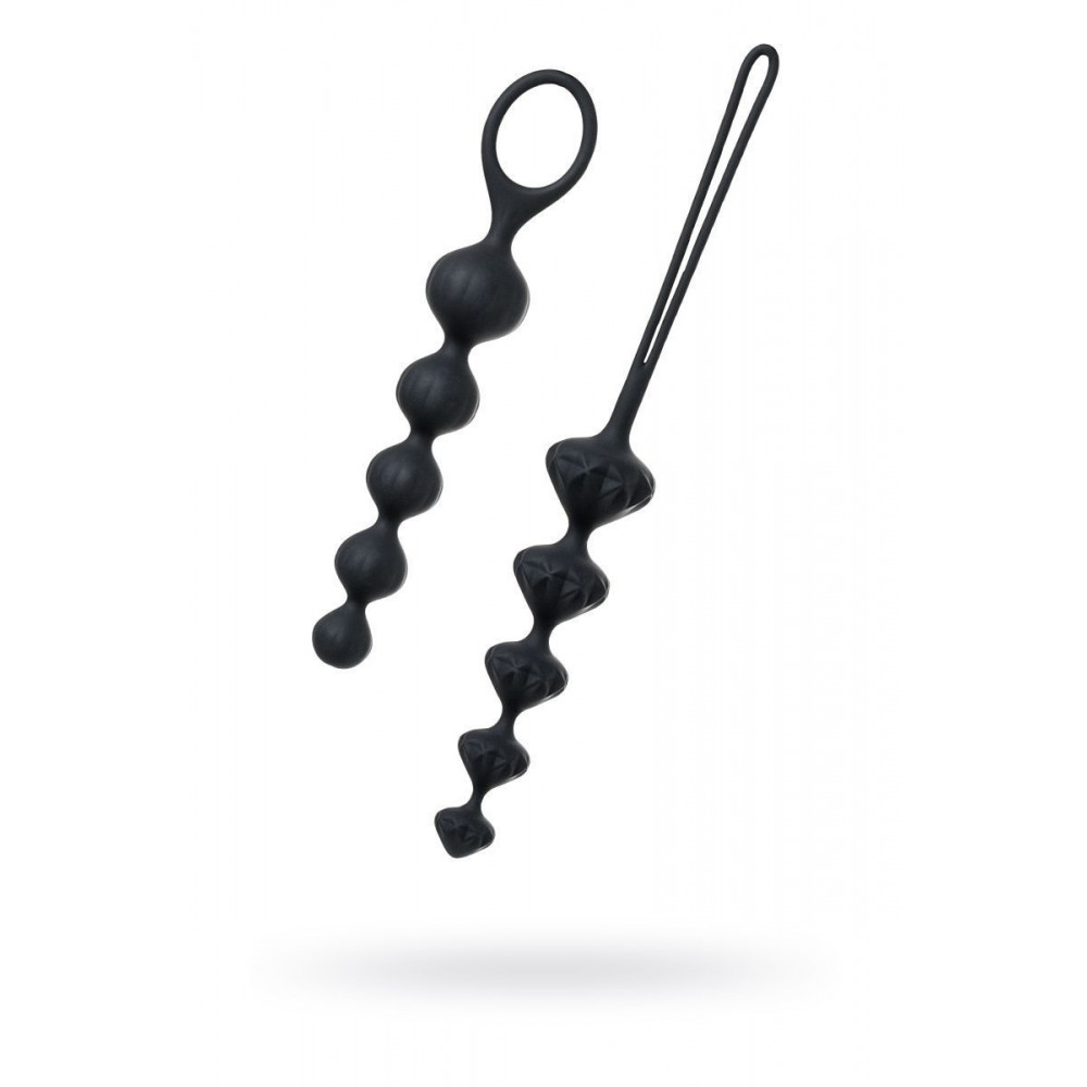Анальные бусы и цепочки - Набор анальных бус Satisfyer Beads Black, силикон, макс. диаметр 3,3 см и 3,5 см 4