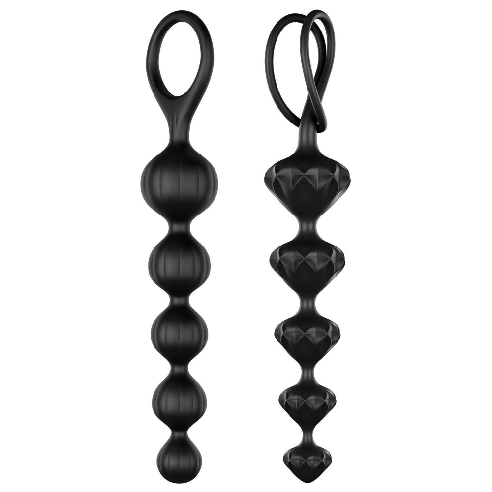 Анальные бусы и цепочки - Набор анальных бус Satisfyer Beads Black, силикон, макс. диаметр 3,3 см и 3,5 см