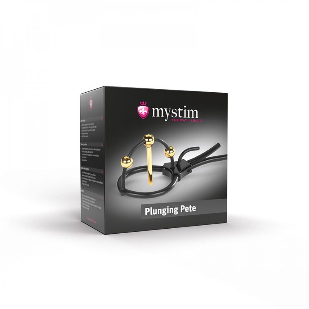 Різне - Утяжка для пеніса Mystim Plunging Pete, позолочена, з двома кульками і коротким уретральним зондом 4