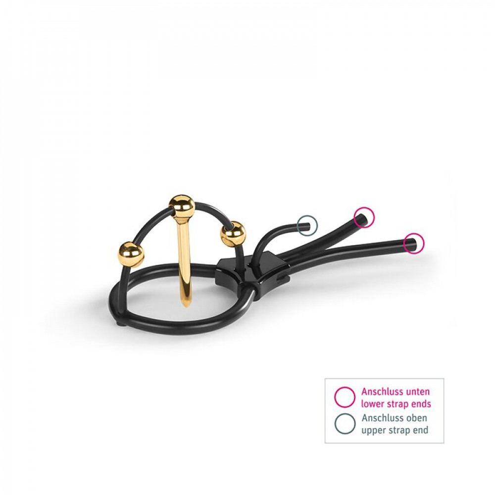 Різне - Утяжка для пеніса Mystim Plunging Pete, позолочена, з двома кульками і коротким уретральним зондом 1