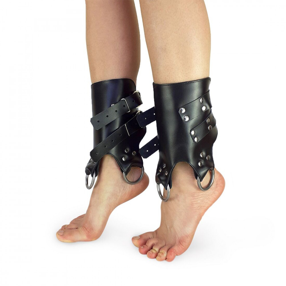  Аксессуары - Поножи манжеты для подвеса за ноги Leg Cuffs For Suspension из натуральной кожи, цвет черный