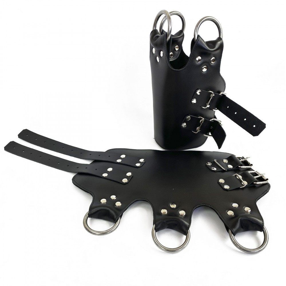 БДСМ наручники - Поножи манжеты для подвеса за ноги Leg Cuffs For Suspension из натуральной кожи, цвет черный 1