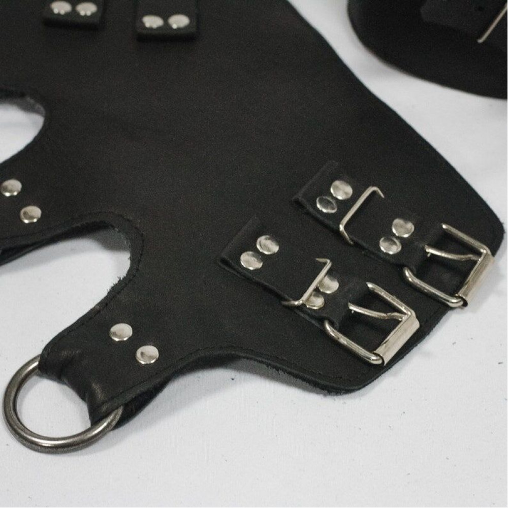 БДСМ наручники - Поножи манжеты для подвеса за ноги Leg Cuffs For Suspension из натуральной кожи, цвет черный 2