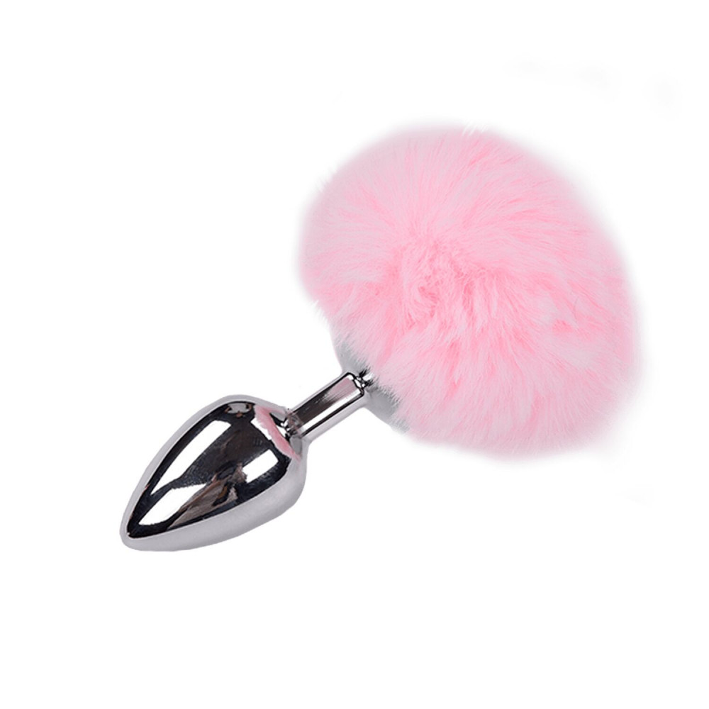Анальный хвост - Металлическая анальная пробка Кроличий хвостик Alive Fluffy Plug L Pink, диаметр 3,9 см